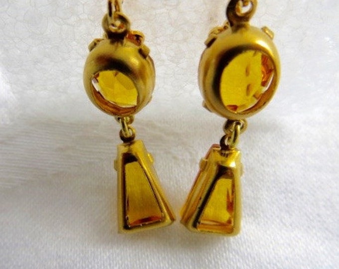 Czech Glass Earrings, Amber Dangle, Drop Earrings, Pierced Ears