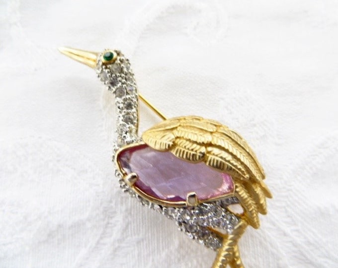 Vintage Heron Brooch, Bird Pin, Figural Shorebird, Nature Jewelry Seashore Jewelry
