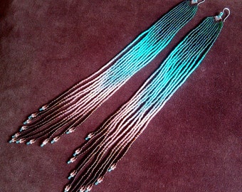 Maui Swan Designs "Natural Sea" Long 15/0 Seed Bead Earrings