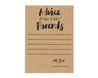 SALE Printed Baby Shower Advice Cards for New Parents - Hand Lettered Shower Decor - Kraft Paper