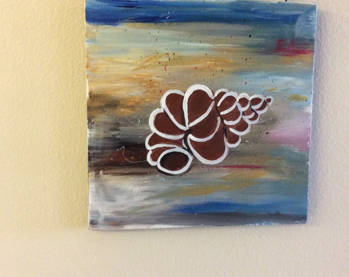 Wall Hanging - 3 Seashell Paintings - Metal Scroll with Black Chain