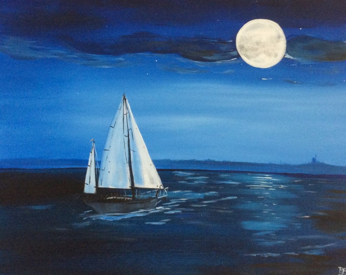Moonlight Sailing - Acrylic Painting on Canvas