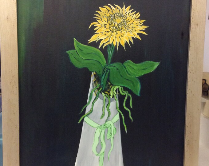 Solitary Mum - Single chrysanthemum in Silver vase