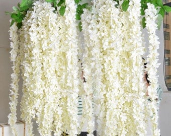 White Wisteria Garland 70" Hanging Flowers 5pcs For Outdoor Wedding Ceremony Decor Silk Wisteria Vine Wedding Arch Floral Decor