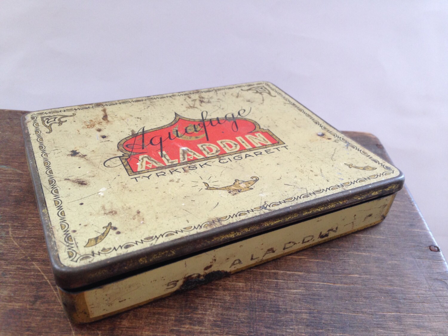 Antique tobacco tin box Aladdin Old Turkish tobacco container Vintage ...