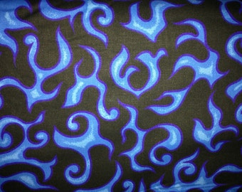 Blue Black Fire Flame Lady Motorcycle Biker Cotton Quilt Fabric