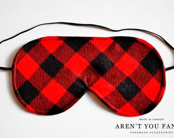 Eye Mask, Sleep Mask, Travel Mask, Handmade Cotton Red and Black Buffalo Plaid/Check/Lumberjack Pattern Mask by Aren't You Fancy