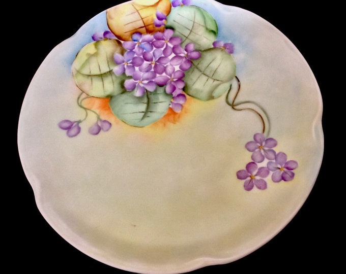 Vintage J & C Louise Hand Painted Cabinet Plate Bavaria Purple Violets 8 3/4 Inches Germany