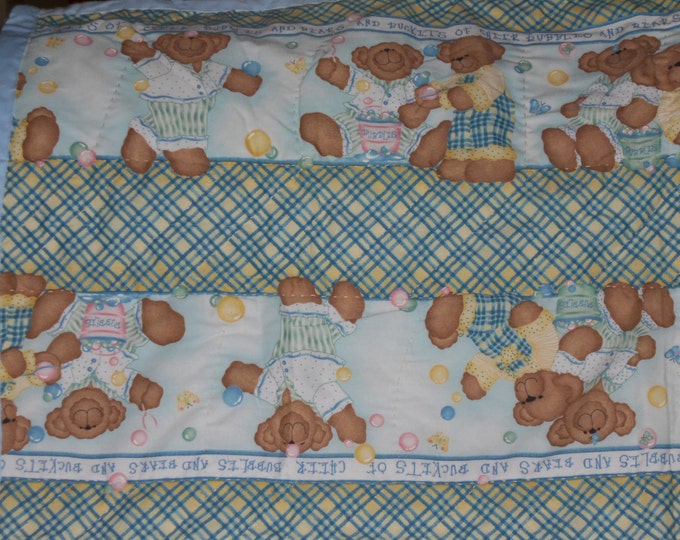 Child Bubbles Bears , Buckets of Cheer Quilt or Vintage Child or Toddler Throw Quilt