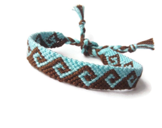 Friendship Bracelet, Macrame, Woven Bracelet, Wristband, Knotted Bracelet -Blue Light Brown Greek Waves