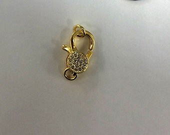 Pave 24K Gold Plated Lobster Claw clasp with open jump ring, micro pave cz cubic zirconia, 16mm Gold jewerly clasp - BMP14-GD