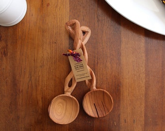 AFRICAN Olive Wood SALAD SERVER Spoons / Hand Carved / Wooden Salad Tongs