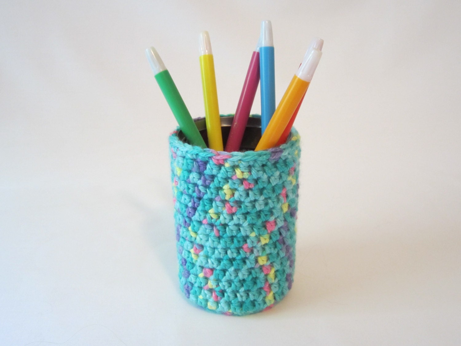 Crochet Storage Container Pencil Holder Can Cozy Desk