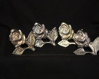 Vintage Set of 4 Silver Plated Rose Design Napkin Rings