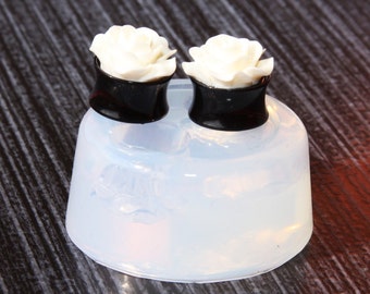 Ear gauges and ear tunnels clear silicone mold for Make at home resin plugs Rose 1 pair.(A82) Free USA shipping!