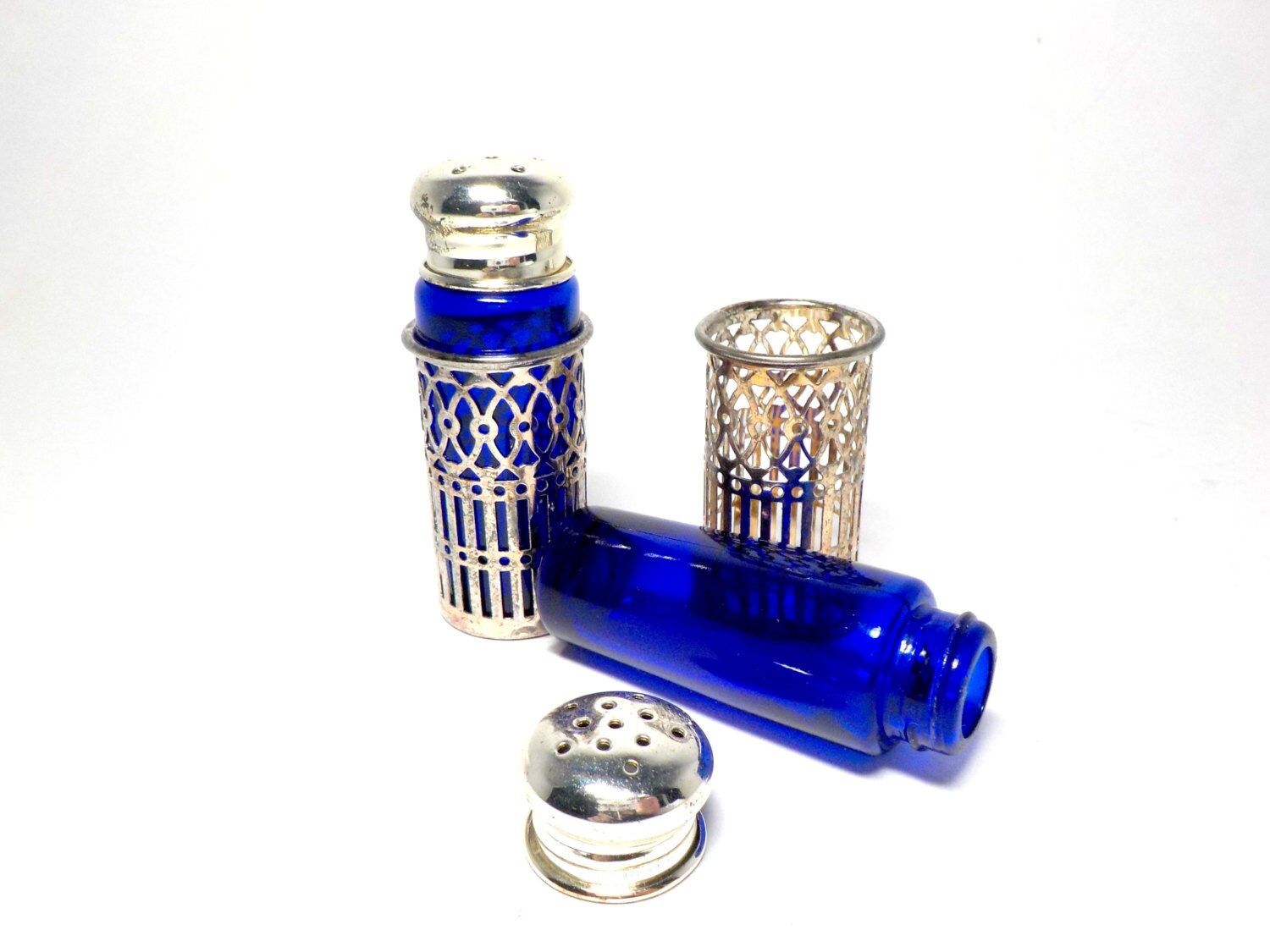Salt and Pepper Shakers Cobalt Blue Glass with by TheVintagePorch