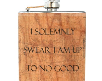 Marauder's map real wood flask Harry Potter flask wood gift