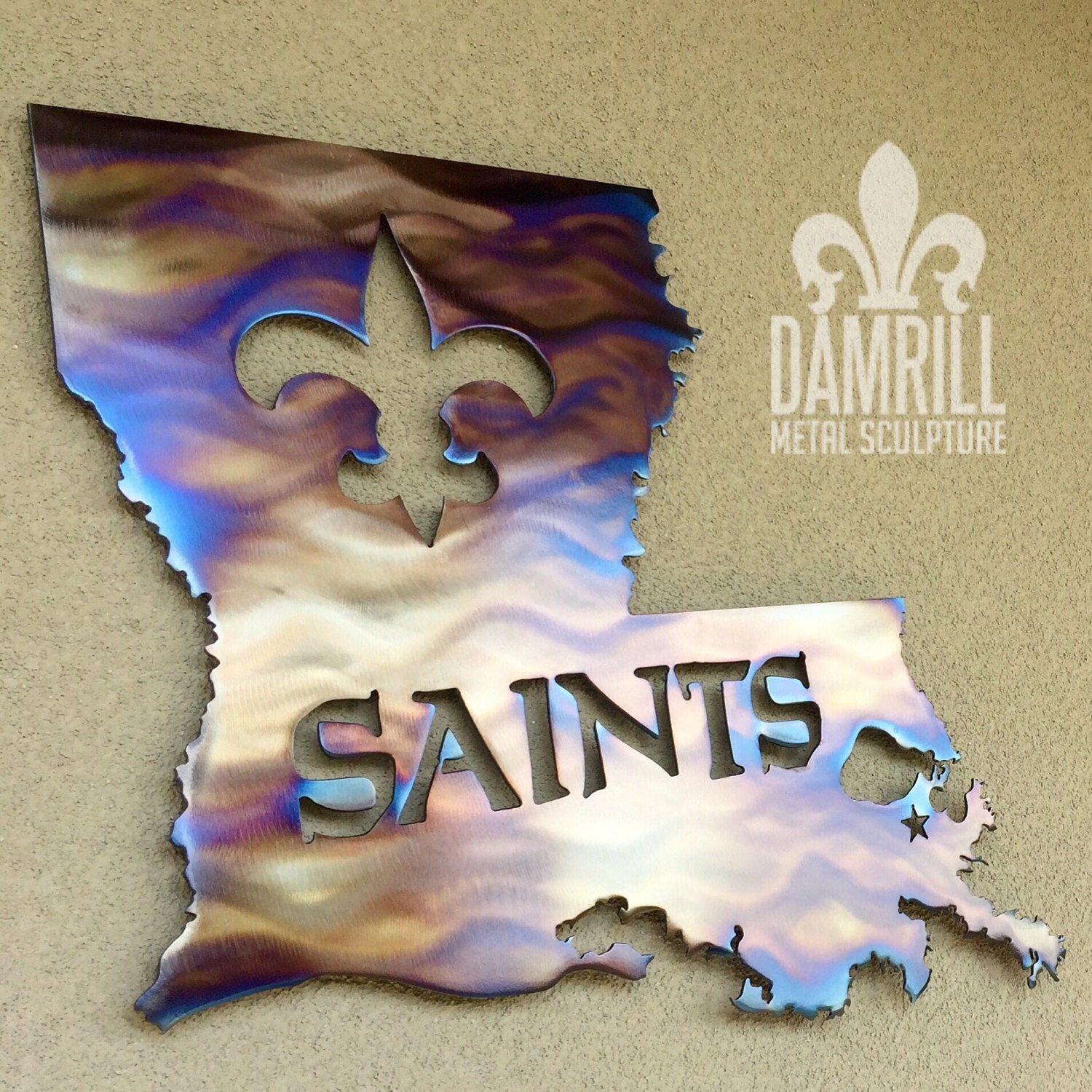 New Orleans Saints 15 inch Louisiana Metal Art by DamrillMetalArt