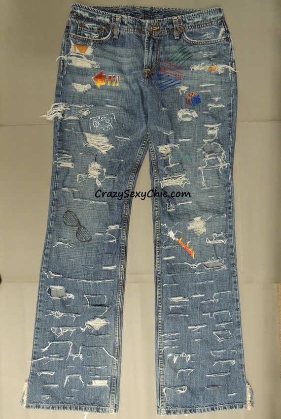 80's Inspired Jeans Size 8 super-distressed ripped