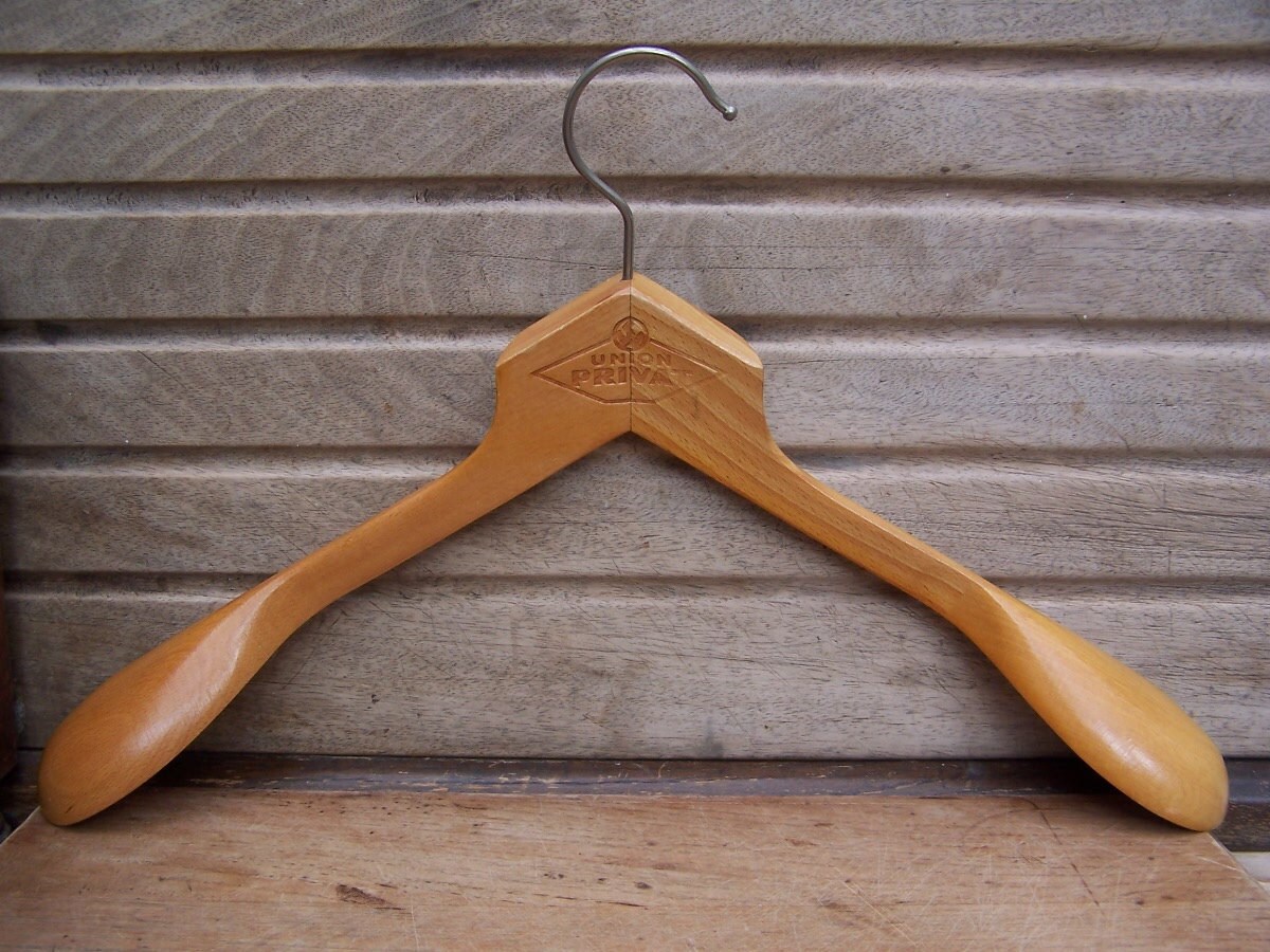 vintage wooden coat hanger, winter coat hanger, union privat, varnished ...