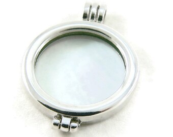 Silver Plated Photo Frame Locket with Glass Cabochons - Large Locket - Double Sided Pendant - Jewelry Supply - DIY Jewelry