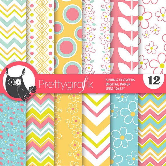 Spring butterflies digital paper, flowers digital papers commercial use, spring scrapbook papers, background - PS794 Il_570xn