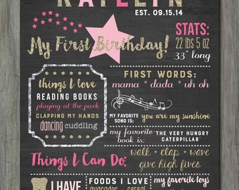 First Birthday Chalkboard Poster, Birthday Milestone Chalkboard, Twinkle Twinkle Little Star Chalkboard Poster, Stars, Glitter, Glam