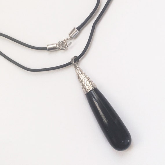 Items Similar To Black Onyx Gemstone Pendant Boho Feativl Black Leather Cord Necklace B0090 On 9919