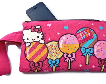 Hello Kitty Bag Pink Balloon Clutch Upcycled T-shirt Wristlet