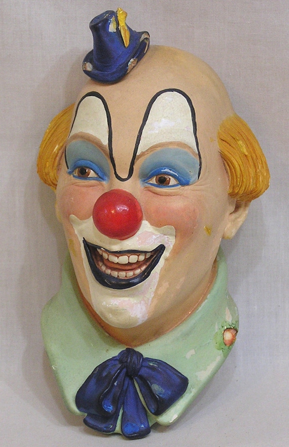 Vintage Chalk Clown Head Plaque Legend by 6thAvenueCollection