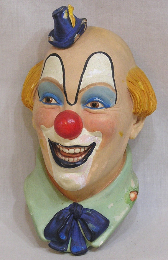 Vintage Chalk Clown Head Plaque Legend By 6thavenuecollection