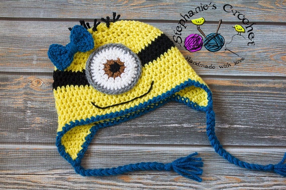 Crochet girl Minion Inspired hat photography prop infant baby