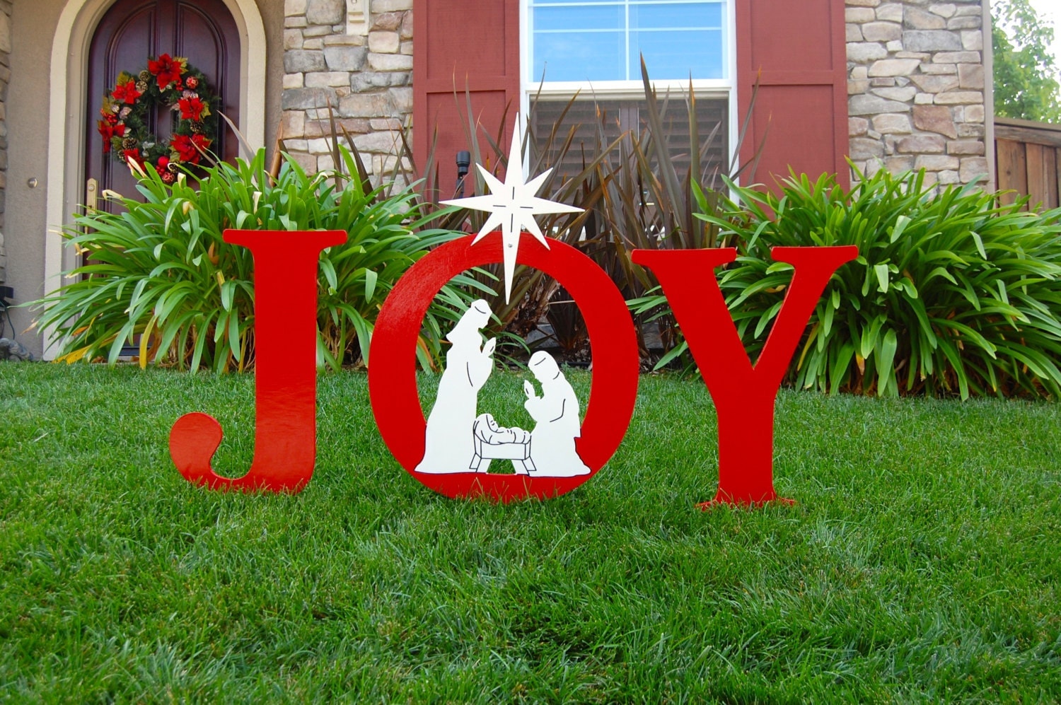 JOY Nativity Outdoor Holiday Christmas Yard Art Sign