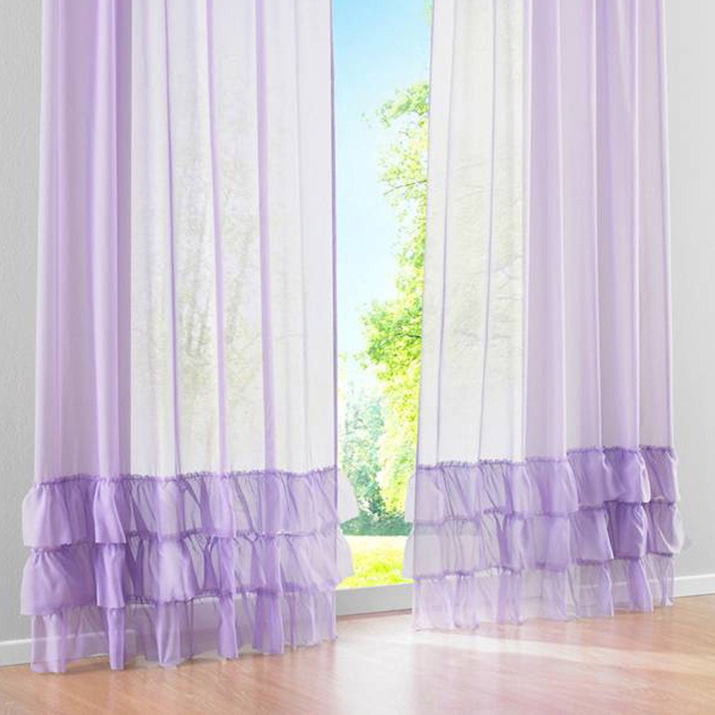 Purple or Pink Sheer Luxury 3 Tiered Ruffle Curtain by LovelyDecor
