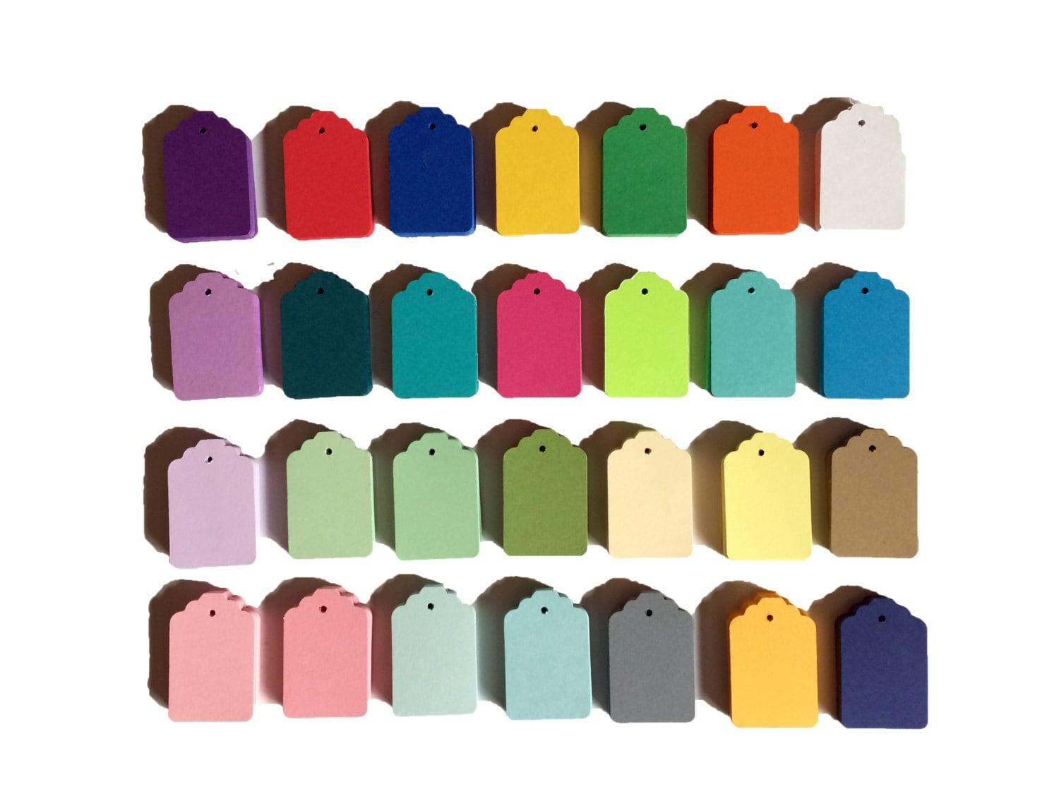 100 SMALL DECORATIVE Colored Gift Tags. You Choose Color.