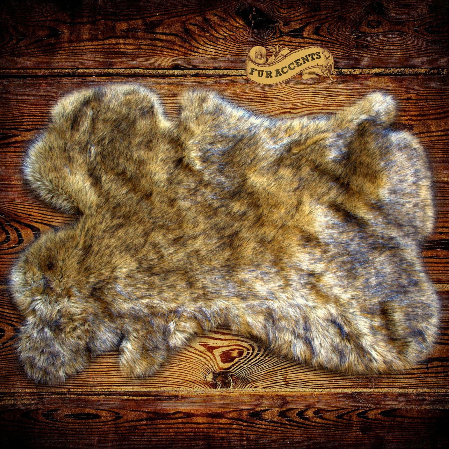 Shag Rug Light Wolf Faux Fur Pelt Rug Coyote Skin by FurAccents