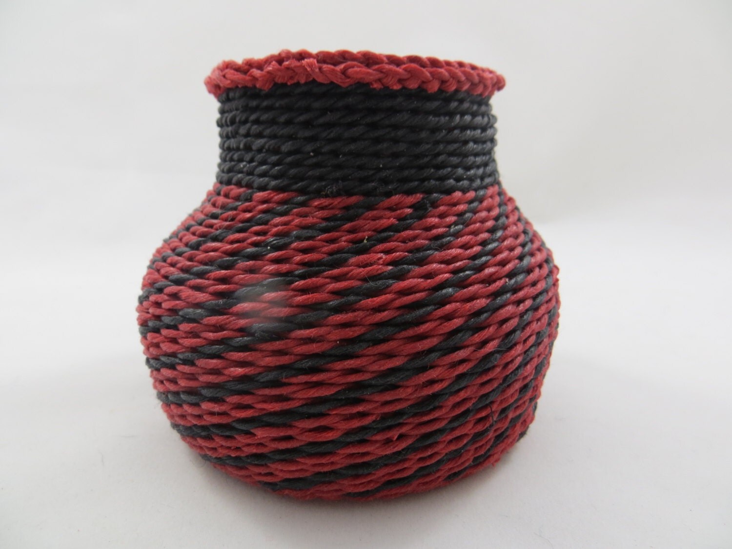baskets waxed linen woven weaving red black by LindaSura on Etsy