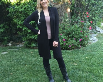 Maxi Cardigan, Black Cardigan, Long Cardigan, Women's Cardigan, Solid Black Cardigan, Maxi, Cardigan for a Woman, S/ M L/XL Plus