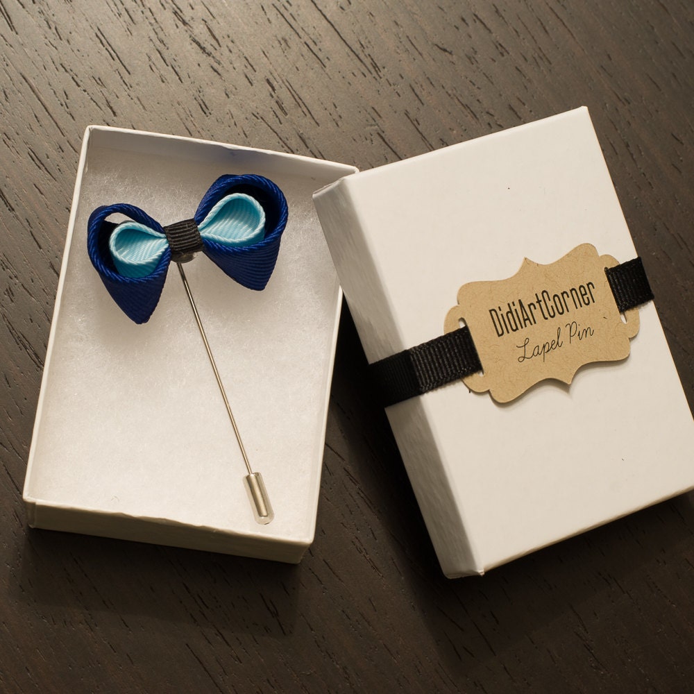 Mens Bow Tie Lapel Pin Elegant Handcrafted Royal by DidiArtCorner
