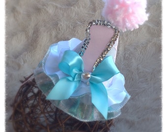 1st Birthday Hat. Girl. Photo Prop. Mini Hat. Pink. White. Robins Egg Blue.