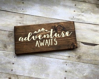 Wood Sign, Adventure Awaits Sign, Wanderlust Sign, Travel Sign, Adventure Sign, Explorer Sign, Housewarming Gift