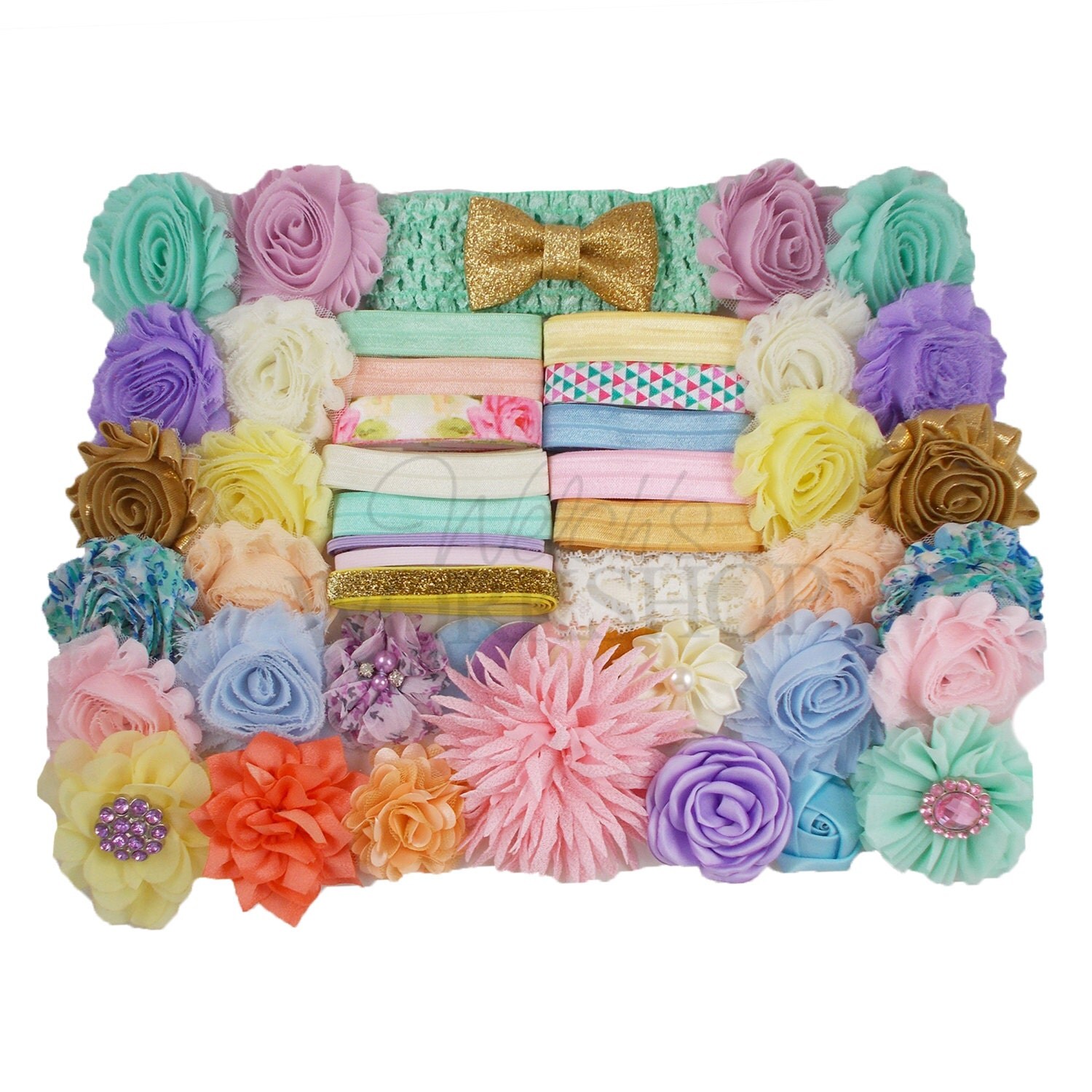 Pastel Large Headband Kit DIY Shabby Flower Headbands 28