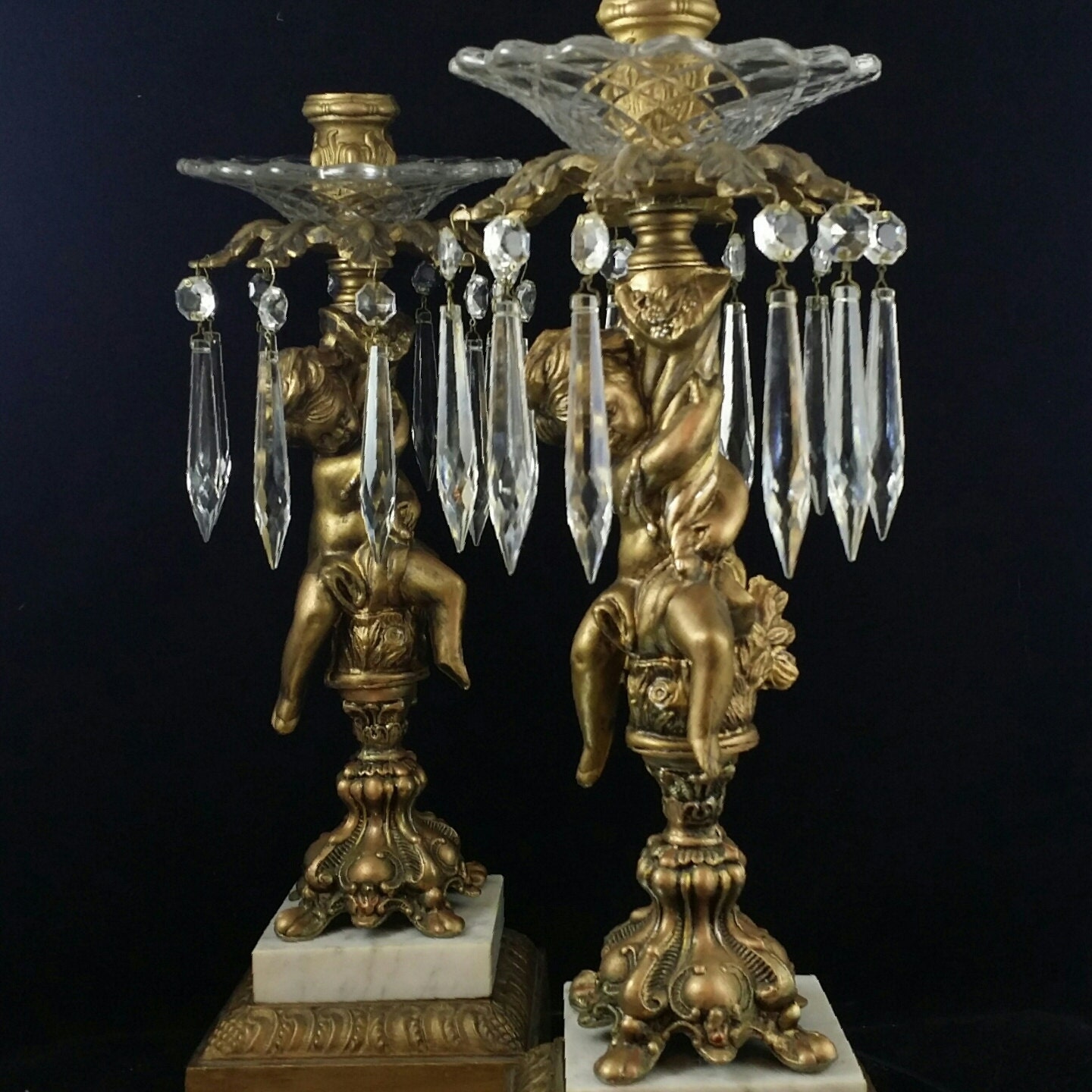 Italian Candelabra Marble Candlesticks Cherub Candle Holders