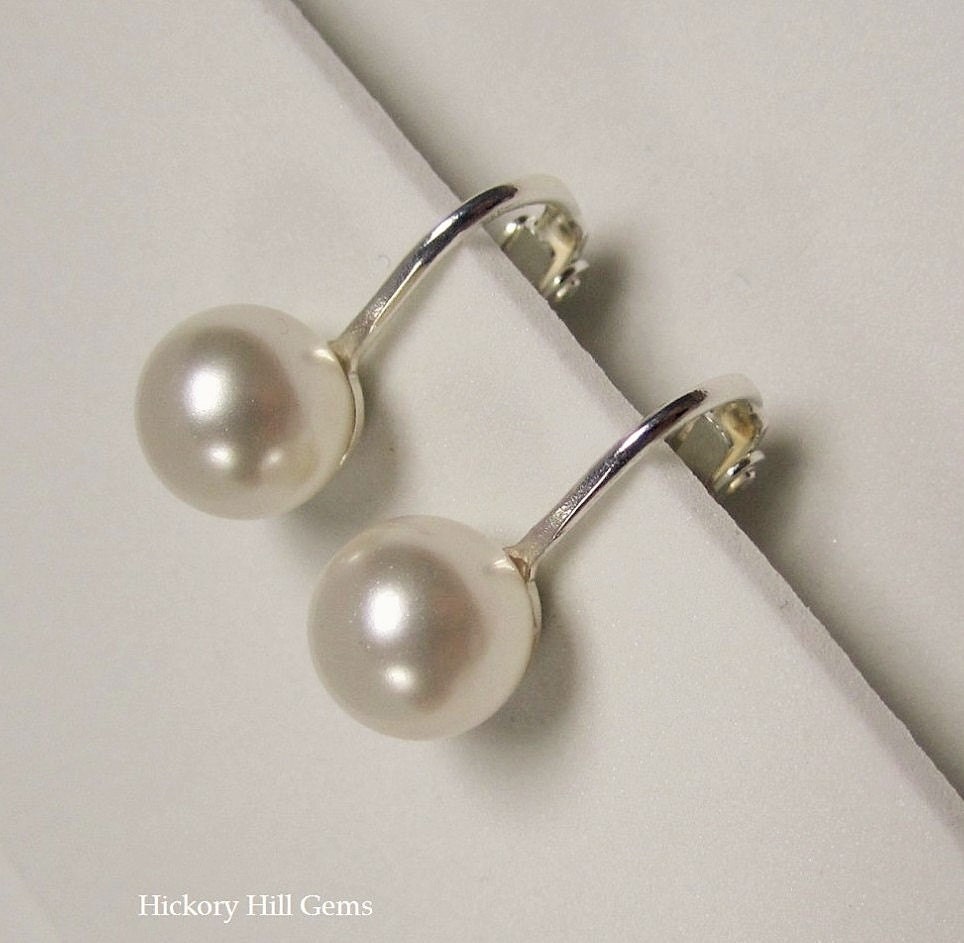 Pearl Clip On Earrings WHITE pearl clip on earrings 8mm Pearl
