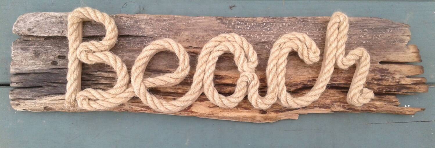 Driftwood beach sign reclaimed wood Rope decal wall art