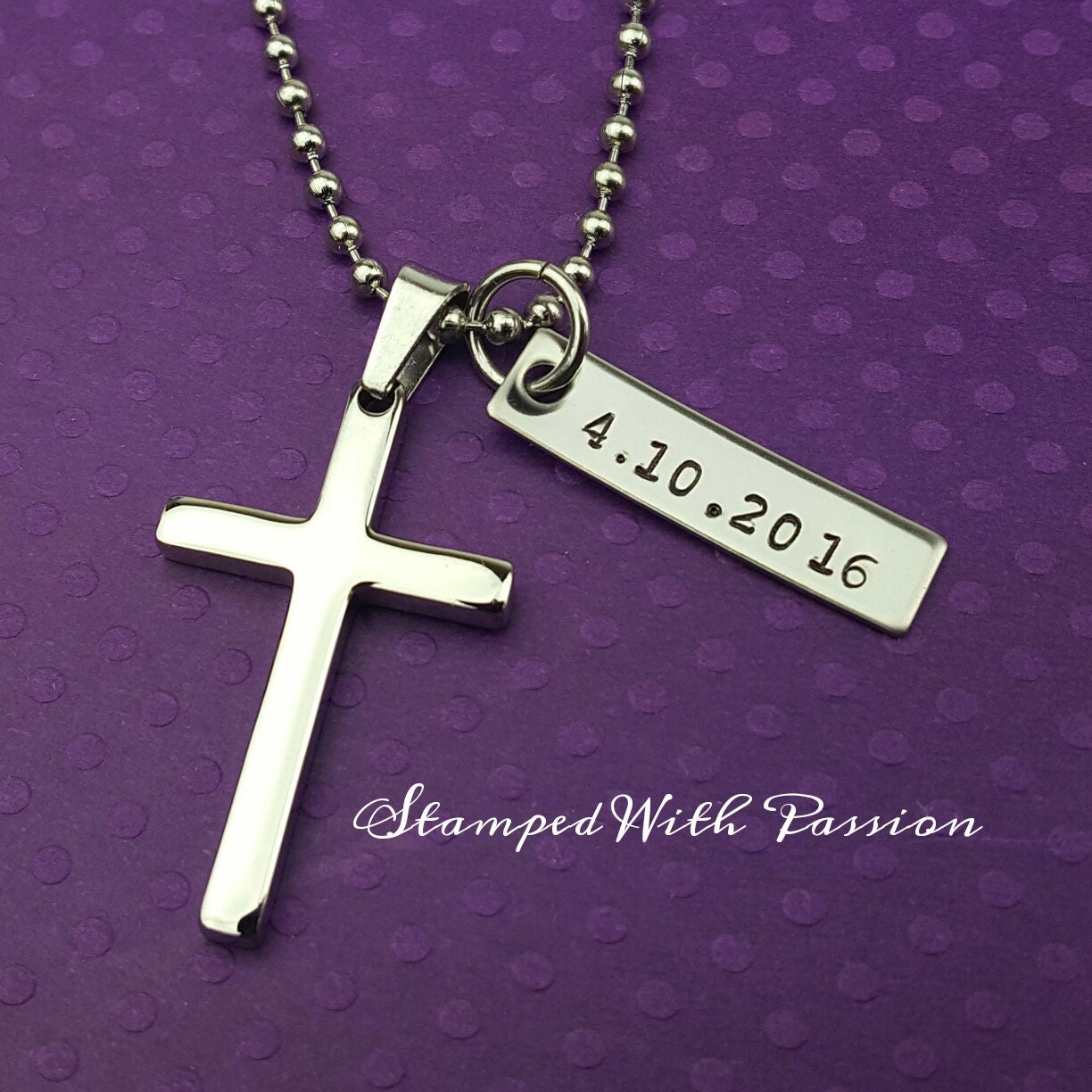 SALE Baptism Date Men's Cross Necklace Boys