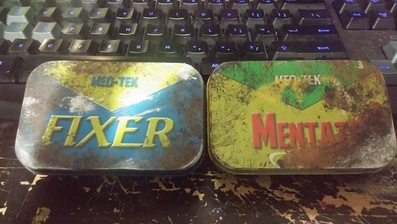 Fallout inspired Mentats OR Fixer tin with bottle caps