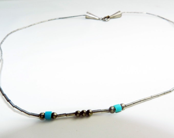 Native American Choker Necklace, Sterling Silver Turquoise, Boho Bohemian Style, 70s Jewelry, Southwest Jewelry, Petite, Collectible