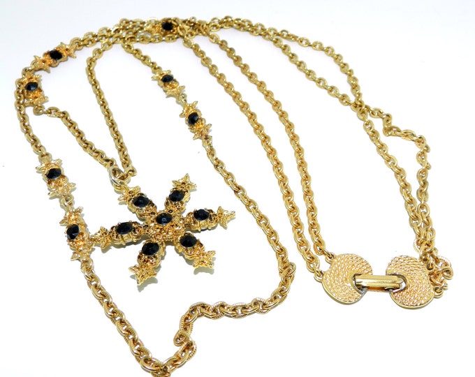 Vintage Antique Fashion Necklace Etruscan Style Double Chain Necklace, Couture Fashion, Vintage Jewelry Jewellery
