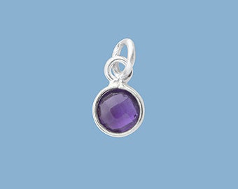 1ea. Tiny 6mm Amethyst Bezel Pendant. Sterling Silver with 5mm Jump Ring Birthstone